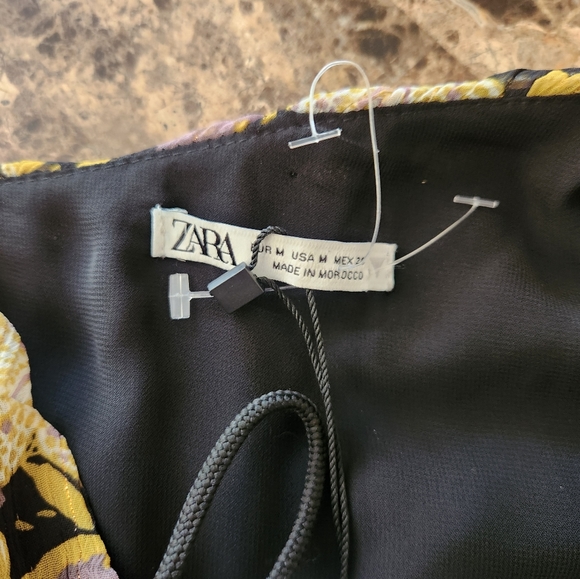 Zara Dress Womens Medium Yellow Floral Print Ruched Draping One Shoulder - Picture 5 of 6